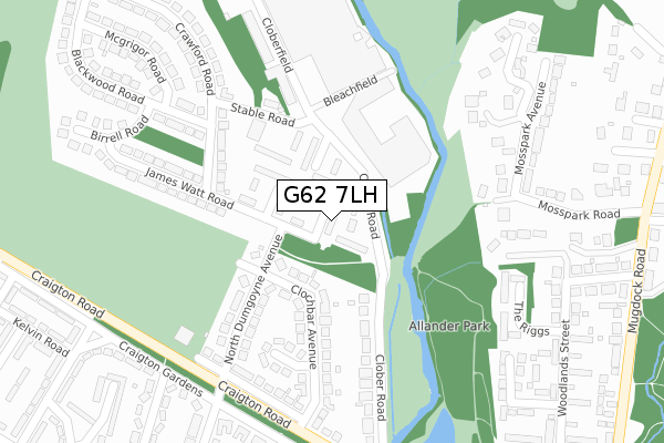 G62 7LH map - large scale - OS Open Zoomstack (Ordnance Survey)