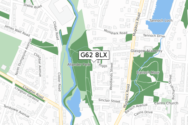 G62 8LX map - large scale - OS Open Zoomstack (Ordnance Survey)