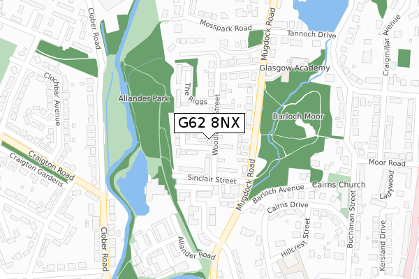 G62 8NX map - large scale - OS Open Zoomstack (Ordnance Survey)