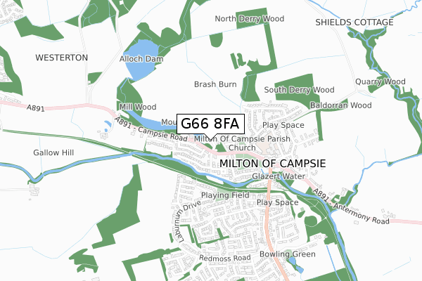 G66 8FA map - small scale - OS Open Zoomstack (Ordnance Survey)