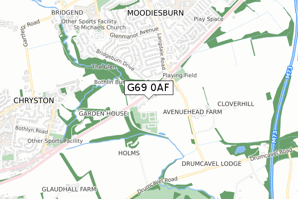 G69 0AF map - small scale - OS Open Zoomstack (Ordnance Survey)
