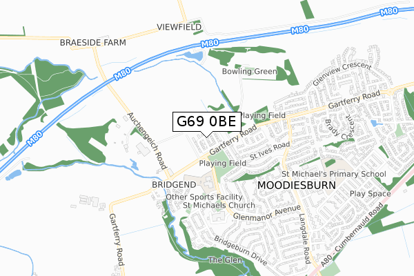 G69 0BE map - small scale - OS Open Zoomstack (Ordnance Survey)