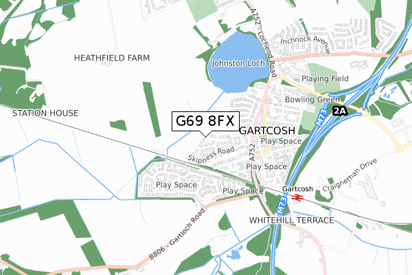G69 8FX map - small scale - OS Open Zoomstack (Ordnance Survey)