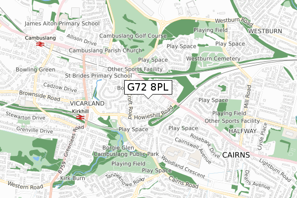 G72 8PL map - small scale - OS Open Zoomstack (Ordnance Survey)