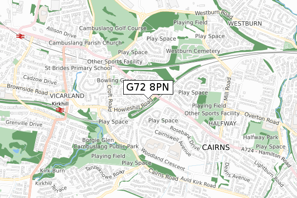 G72 8PN map - small scale - OS Open Zoomstack (Ordnance Survey)