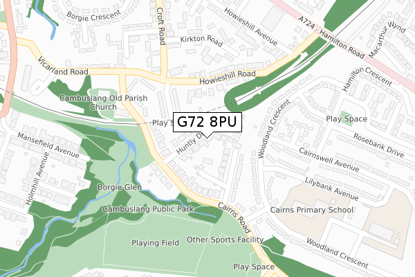 G72 8PU map - large scale - OS Open Zoomstack (Ordnance Survey)