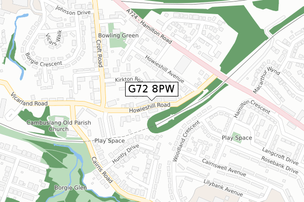 G72 8PW map - large scale - OS Open Zoomstack (Ordnance Survey)