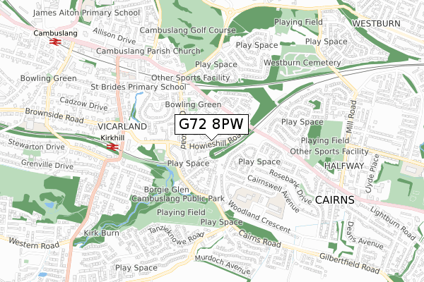 G72 8PW map - small scale - OS Open Zoomstack (Ordnance Survey)