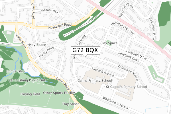 G72 8QX map - large scale - OS Open Zoomstack (Ordnance Survey)