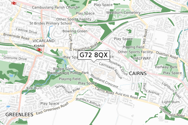 G72 8QX map - small scale - OS Open Zoomstack (Ordnance Survey)