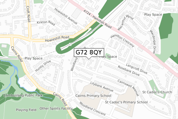 G72 8QY map - large scale - OS Open Zoomstack (Ordnance Survey)
