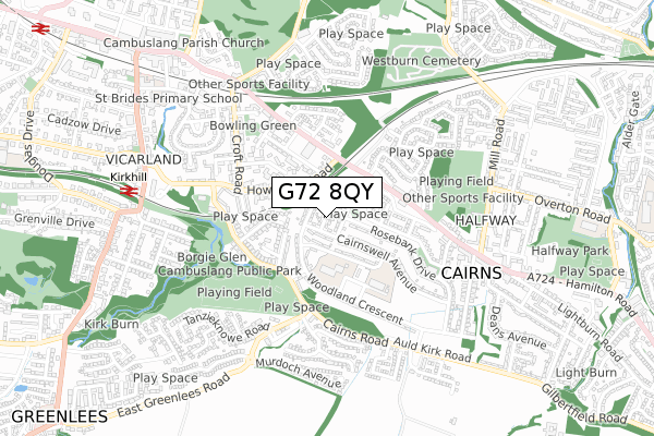 G72 8QY map - small scale - OS Open Zoomstack (Ordnance Survey)