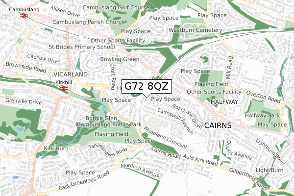G72 8QZ map - small scale - OS Open Zoomstack (Ordnance Survey)