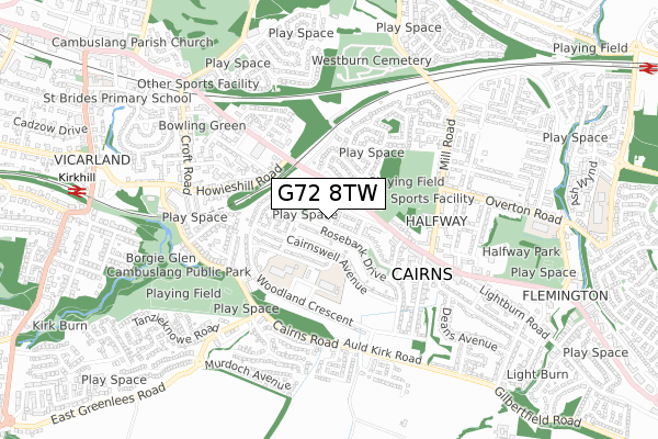 G72 8TW map - small scale - OS Open Zoomstack (Ordnance Survey)