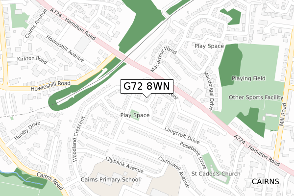G72 8WN map - large scale - OS Open Zoomstack (Ordnance Survey)