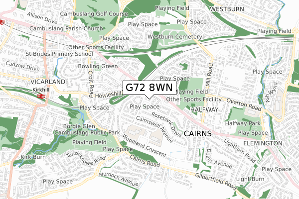 G72 8WN map - small scale - OS Open Zoomstack (Ordnance Survey)