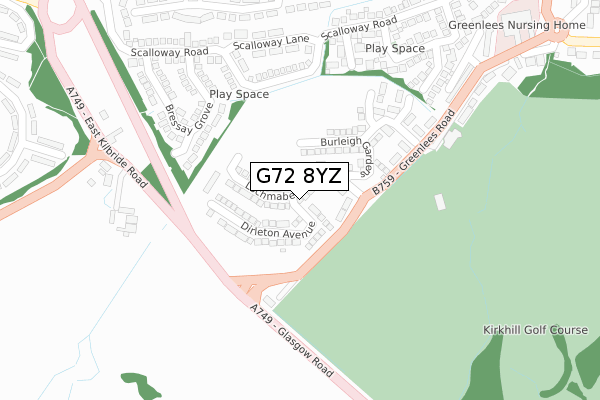 G72 8YZ map - large scale - OS Open Zoomstack (Ordnance Survey)