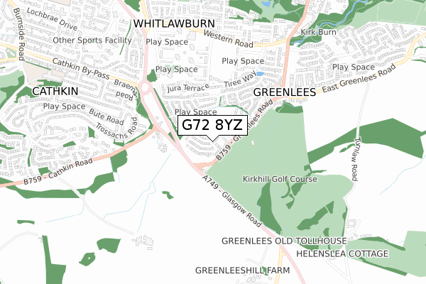 G72 8YZ map - small scale - OS Open Zoomstack (Ordnance Survey)
