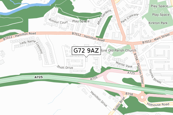 G72 9AZ map - large scale - OS Open Zoomstack (Ordnance Survey)