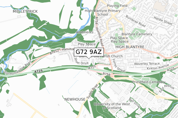 G72 9AZ map - small scale - OS Open Zoomstack (Ordnance Survey)