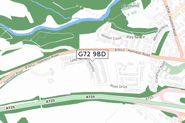 G72 9BD map - large scale - OS Open Zoomstack (Ordnance Survey)