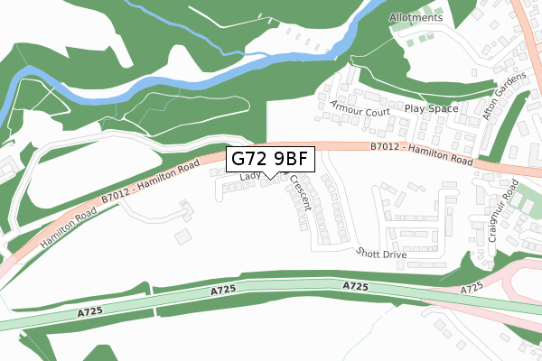 G72 9BF map - large scale - OS Open Zoomstack (Ordnance Survey)