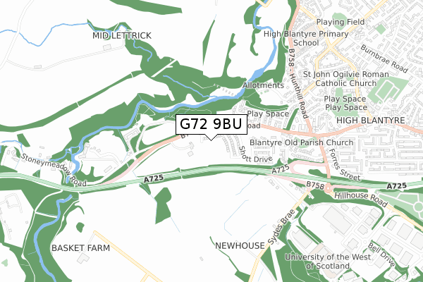 G72 9BU map - small scale - OS Open Zoomstack (Ordnance Survey)