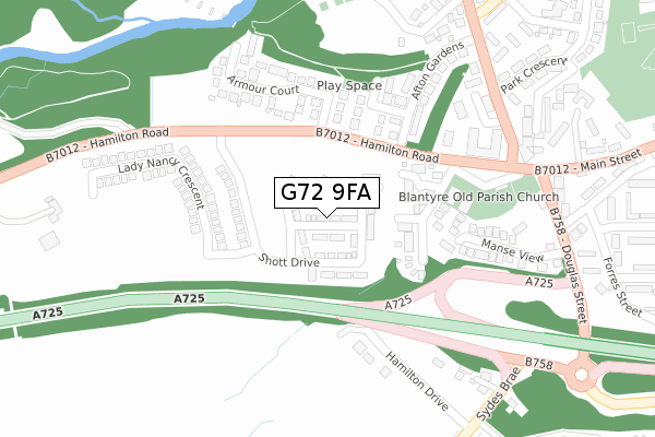 G72 9FA map - large scale - OS Open Zoomstack (Ordnance Survey)