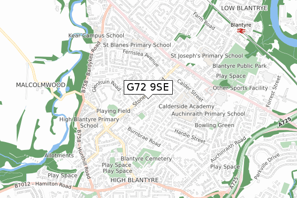 G72 9SE map - small scale - OS Open Zoomstack (Ordnance Survey)