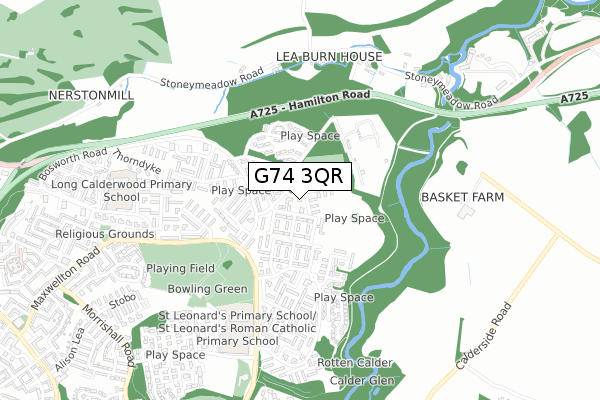 G74 3QR map - small scale - OS Open Zoomstack (Ordnance Survey)