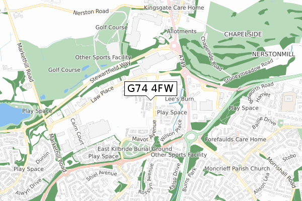 G74 4FW map - small scale - OS Open Zoomstack (Ordnance Survey)