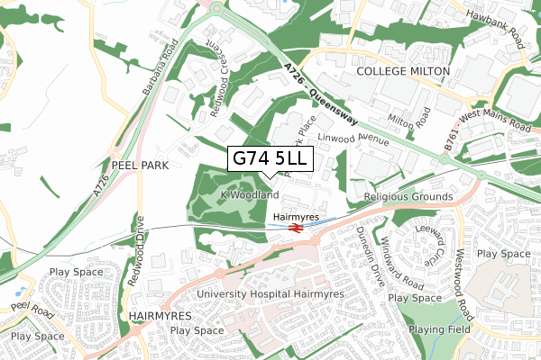 G74 5LL map - small scale - OS Open Zoomstack (Ordnance Survey)
