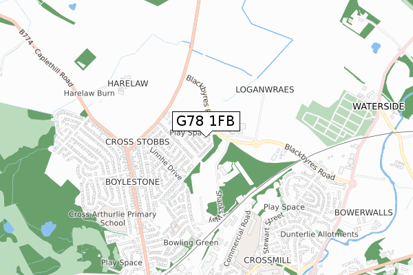 G78 1FB map - small scale - OS Open Zoomstack (Ordnance Survey)