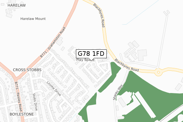 G78 1FD map - large scale - OS Open Zoomstack (Ordnance Survey)