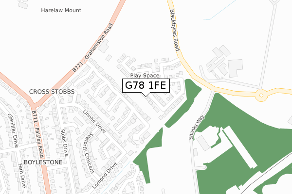 G78 1FE map - large scale - OS Open Zoomstack (Ordnance Survey)