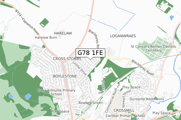 G78 1FE map - small scale - OS Open Zoomstack (Ordnance Survey)