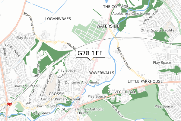 G78 1FF map - small scale - OS Open Zoomstack (Ordnance Survey)