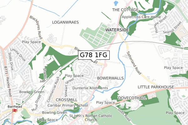G78 1FG map - small scale - OS Open Zoomstack (Ordnance Survey)