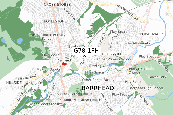 G78 1FH map - small scale - OS Open Zoomstack (Ordnance Survey)