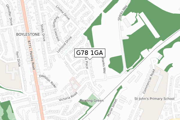 G78 1GA map - large scale - OS Open Zoomstack (Ordnance Survey)