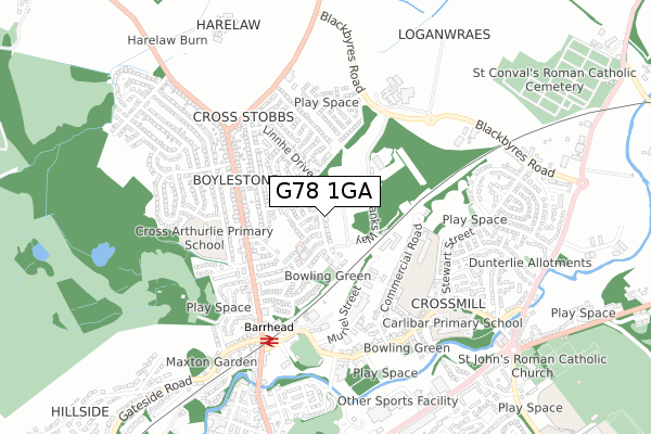 G78 1GA map - small scale - OS Open Zoomstack (Ordnance Survey)