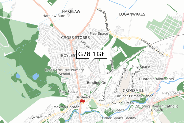 G78 1GF map - small scale - OS Open Zoomstack (Ordnance Survey) G78 1GF map - small scale - OS Open Zoomstack (Ordnance Survey)