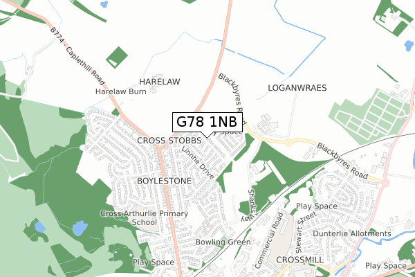 G78 1NB map - small scale - OS Open Zoomstack (Ordnance Survey)