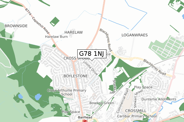 G78 1NJ map - small scale - OS Open Zoomstack (Ordnance Survey)