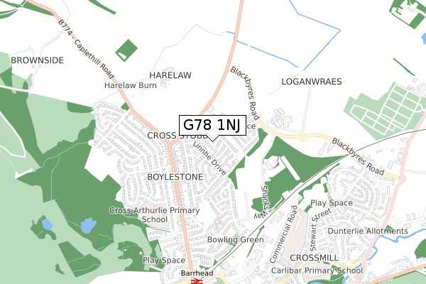 G78 1NJ map - small scale - OS Open Zoomstack (Ordnance Survey) G78 1NJ map - small scale - OS Open Zoomstack (Ordnance Survey)