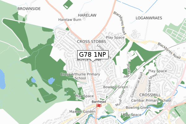 G78 1NP map - small scale - OS Open Zoomstack (Ordnance Survey)