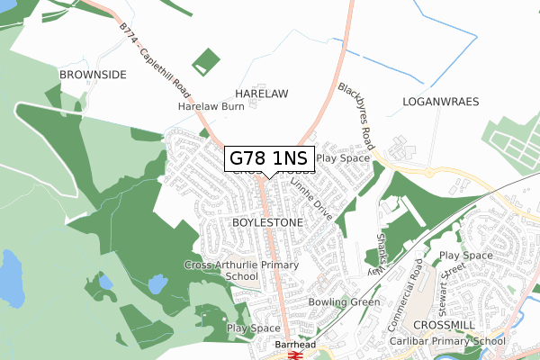 G78 1NS map - small scale - OS Open Zoomstack (Ordnance Survey) G78 1NS map - small scale - OS Open Zoomstack (Ordnance Survey)