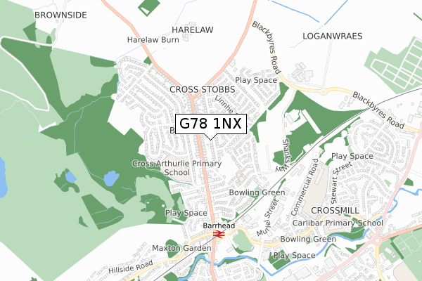 G78 1NX map - small scale - OS Open Zoomstack (Ordnance Survey)