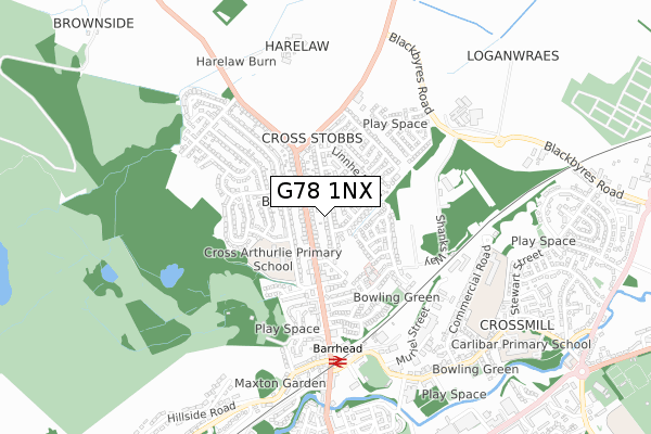 G78 1NX map - small scale - OS Open Zoomstack (Ordnance Survey) G78 1NX map - small scale - OS Open Zoomstack (Ordnance Survey)