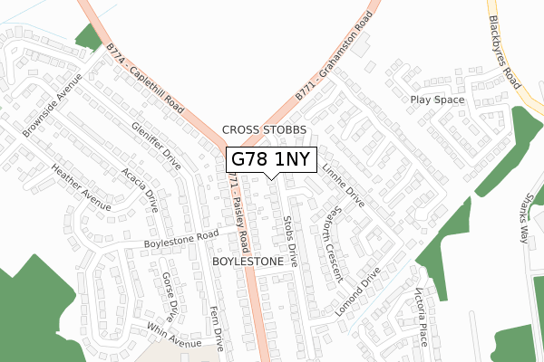 G78 1NY map - large scale - OS Open Zoomstack (Ordnance Survey)